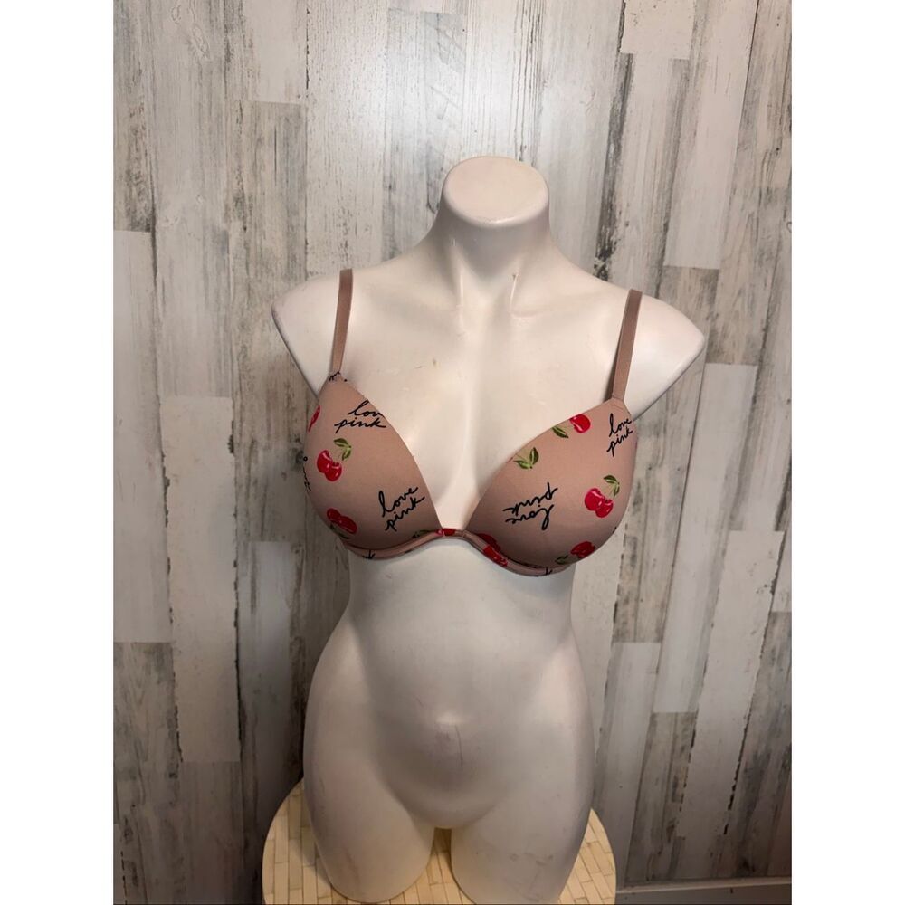 Victoria’s Secret Pink Cherry Print Push Up Bra Love Pink 34D